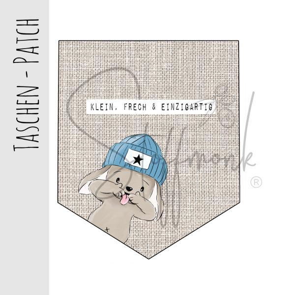 Taschen Patch - Leinenoptik Beige - "klein, frech, einzigartig" (blau) XaXelu Desgin